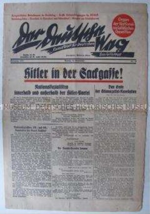 Wochenzeitung der NSDAP-Opposition "Der deutsche Weg" mit scharfer Kritik an der Politik Hitlers