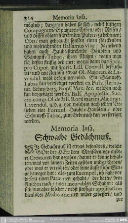 Memoria laesa. Schwache Gedächtnuß