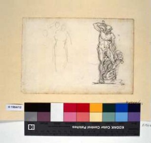 Nackte männliche Figur zum Schlag ausholend, daneben Versuch zu einer Figur