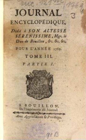 Journal encyclopédique ou universel. 1769, 3