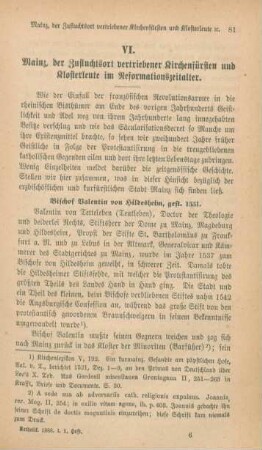 81-84 Mainz, der Zufluchtsort vertriebener Kirchenfürsten und Klosterleute im Reformationszeitalter