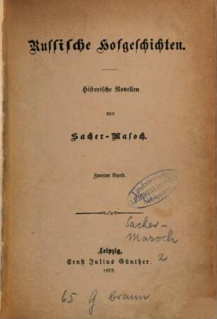 Russische Hofgeschichten : histor. Novellen, 2