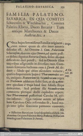 Familia Palationo-Bavarica, In Qua Comites Schirenses & Witelsbachii, Comites Palatini Rheni , Duces Bavariae: Tum antiqui Marchiones & Duces Austriae, [et]c.