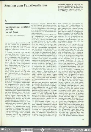 Funktionalismus entstand und lebt nur mit Kunst : Seminar zum Funktionalismus