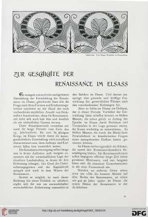 Zur Geschichte der Renaissance im Elsass
