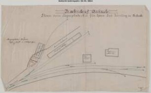 Asbach, Bahnhof: Skizze zum Lagerplatz N. 13 für Herrn Jos. Bürling in Asbach. Lageplan des westlichen Bahnhofsbereichs mit Lagerplätzen.