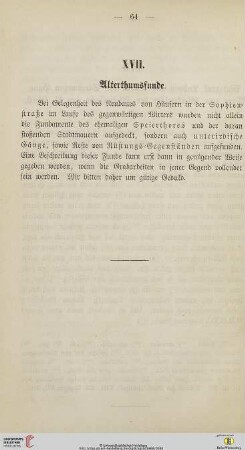 XVII. Alterthumskunde