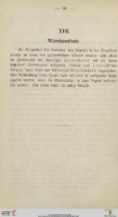 XVII. Alterthumskunde