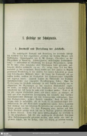 1. Beiträge zur Schulpraxis