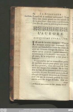 L'Auore. Cinquième Entretien.