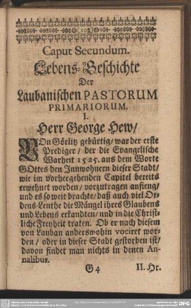 Caput Secundum. Lebens-Geschichte Der Laubanischen Pastorum Primariorum