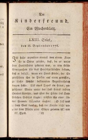 LXIII. Stück, den 16. September 1776