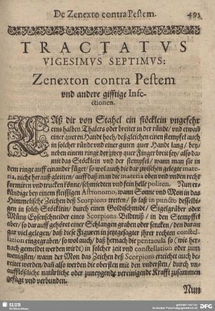 Tractatus Vigesimus Septimus: Zenexton contra Pestem und andere gifftige Insectionen.