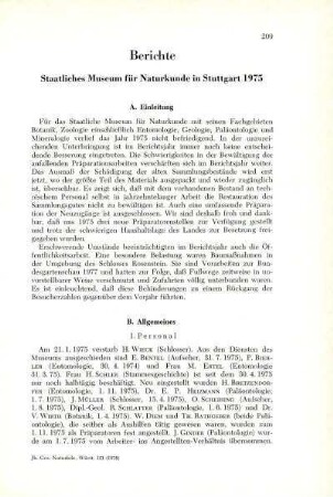 Bericht des Staatlichen Museums für Naturkunde in Stuttgart 1975