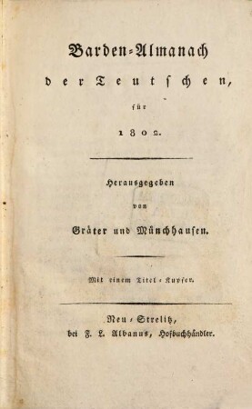Barden-Almanach der Teutschen, 1802