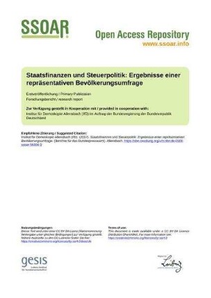 Staatsfinanzen und Steuerpolitik: Ergebnisse einer repräsentativen Bevölkerungsumfrage