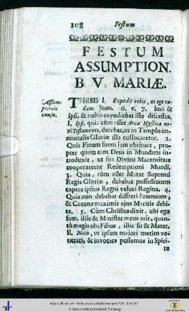 Festum Assumptionis B. V. Mariae.