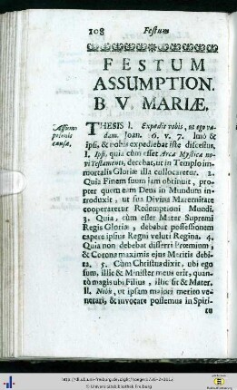 Festum Assumptionis B. V. Mariae.