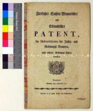 Patent von Anna Amalie Herzogin von Sachsen-Weimar-Eisenach gegen die Unterschlagung von Steuereinnahmen durch Beamte