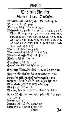 Das erste Register. Namen derer Verfasser.
