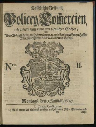 Nro. II, Montags, den 9. Januar 1747