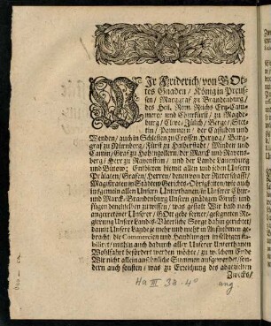 2-3, Wir, Friderich von Gottes Gnaden, Koenig in ...