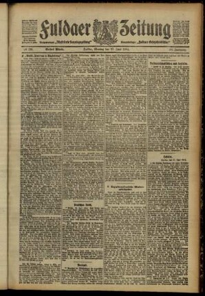 Erste Ausgabe vom Montag, den 17. Juni 1912.