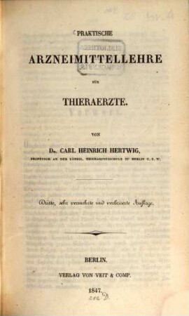 Practische Arzneimittellehre für Thierärzte