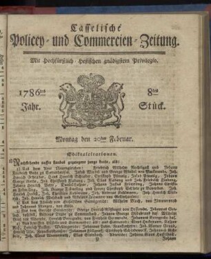 8tes Stueck, Montag den 20ten Februar. 1786