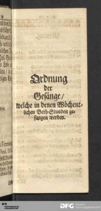 Ordnung der Gesänge [...].