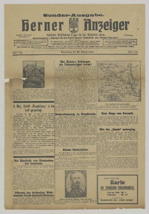 "Die Blockade von Kiautschou hat begonnen. Störung des britischen Welthandels durch deutsche Kreuzer."