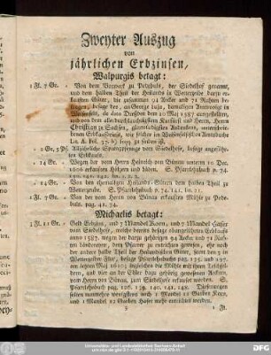 Zweyter Auszug von jährlichen Erbzinsen