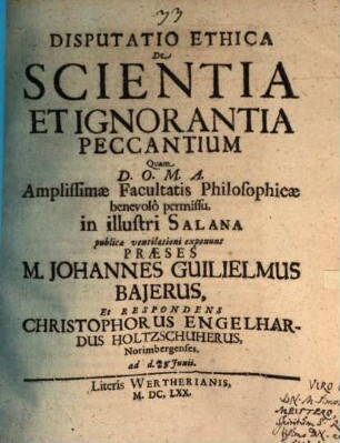 Disp. ethica de scientia et ignorantia peccantium