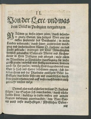 II. Von der Lere/ und was dem Volck in Predigten vorzutragen
