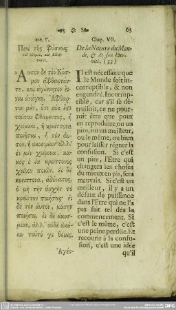 Chap. VII. De la Nature du Monde, & de son Eternité. (33)