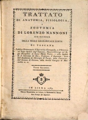 Trattato Di Anatomia, Fisiologia, E Zootomia, 2