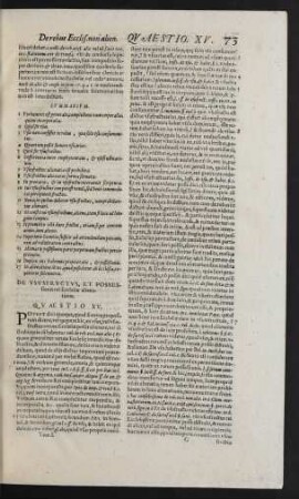 De Ususfructus, Et Possessionis rei Ecclesiae alienatione. Quaestio XV.