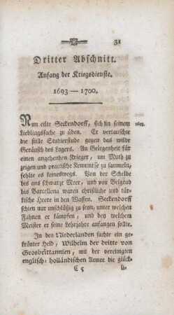 Dritter Abschnitt. Anfang der Kriegsdienste. 1693 - 1700.