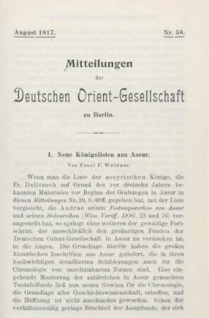 1. Neue Königslisten aus Assur