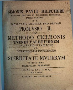 Prolusio ... de methodo Ciceronis tuendi valetudinem, II.