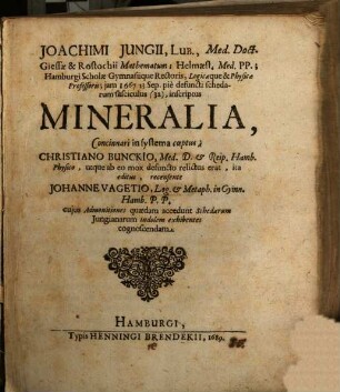 Schedarum fasciculus (32) inscriptus Mineralia
