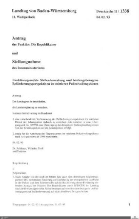 Antrag der Republikaner: Beförderungsperspektiven im Polizeivollzugsdienst