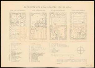 Vier Kleingärten von je 400 qm: 4 Kleingärten und Bepflanzungsplan: Grundriss 1:100
