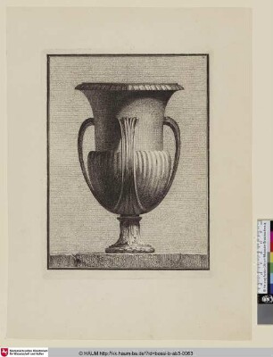 [Amphorenartige Vase mit drei sichtbaren Henkeln, auf mit Akanthus verziertem Fuß]