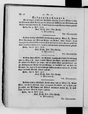 Num. 15, Ausgabe vom 15. April 1818 [Titelseite fehlt]