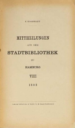 Mitteilungen aus der Stadtbibliothek in Hamburg. 9. 1892