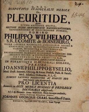 Disp. inaug. med. de pleuritide