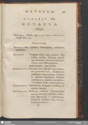 Classis XIX. Metalla. Metals