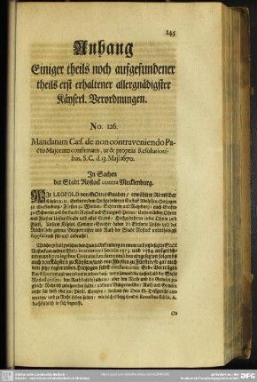 Anhang Einiger theils noch aufgefundener Theils erst erhaltener allergnädigster Kayserl. Verordnungen