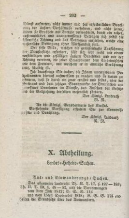 X. Abtheilung. Landes-Hoheits-Sachen